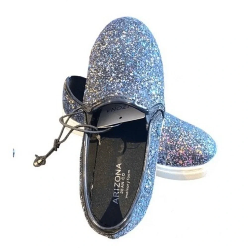 Arizona Jean Co Girls Glitter‎ Slip On Sneakers Shoes Size 2 M Black Memory Foam